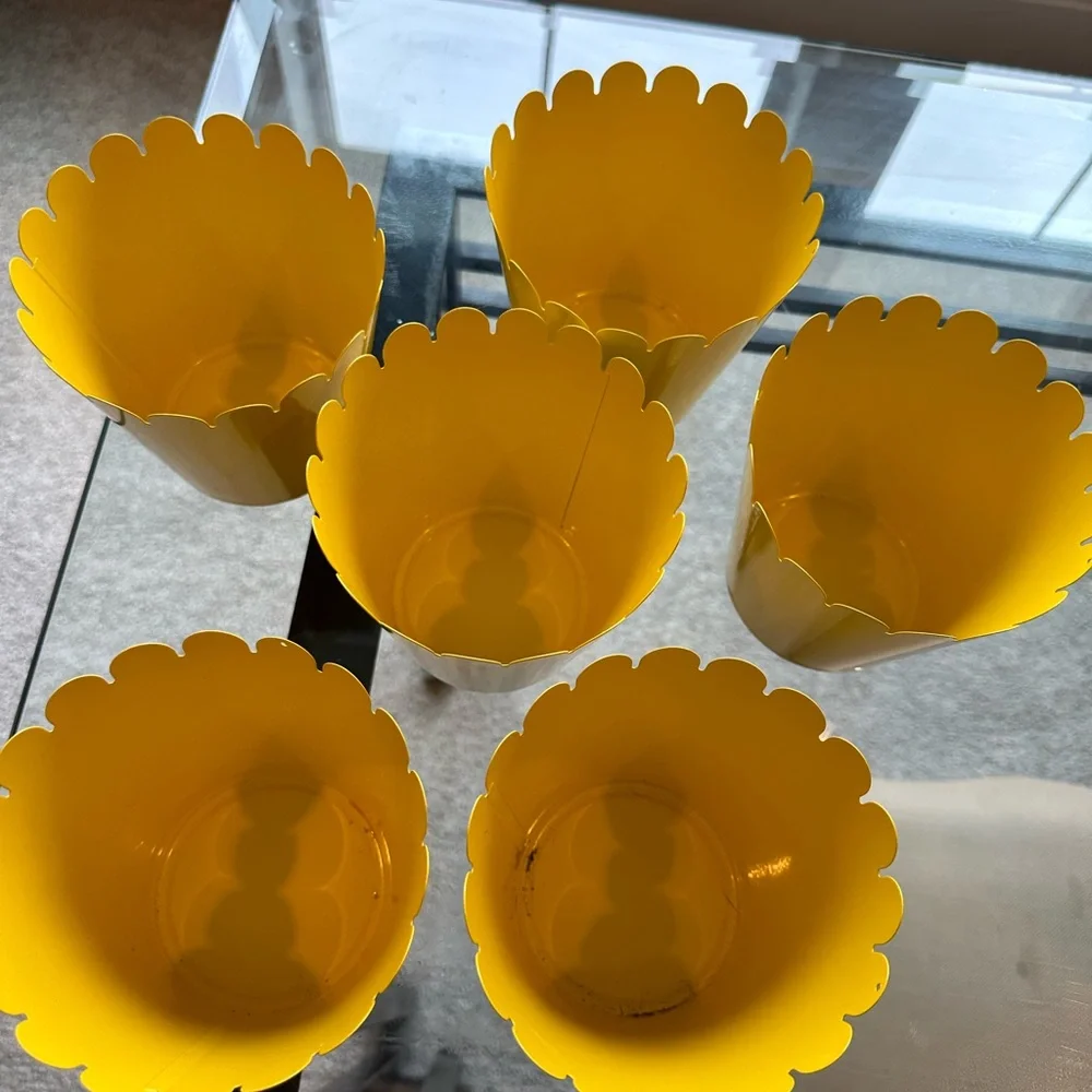 IKEA Bright Yellow Metal Scalloped Planter